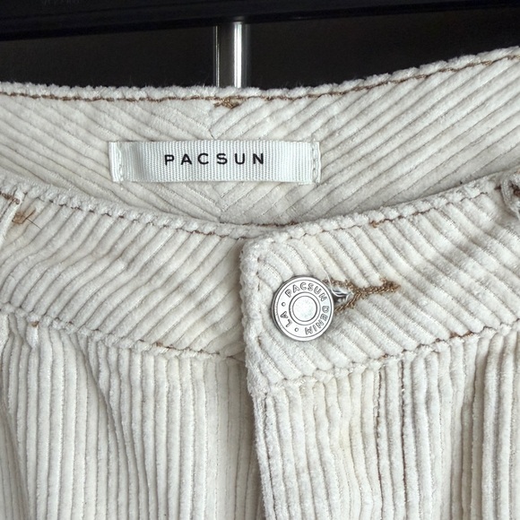 PacSun High Waisted Straight Leg Cream Corduroy Pants - Picture 3 of 4